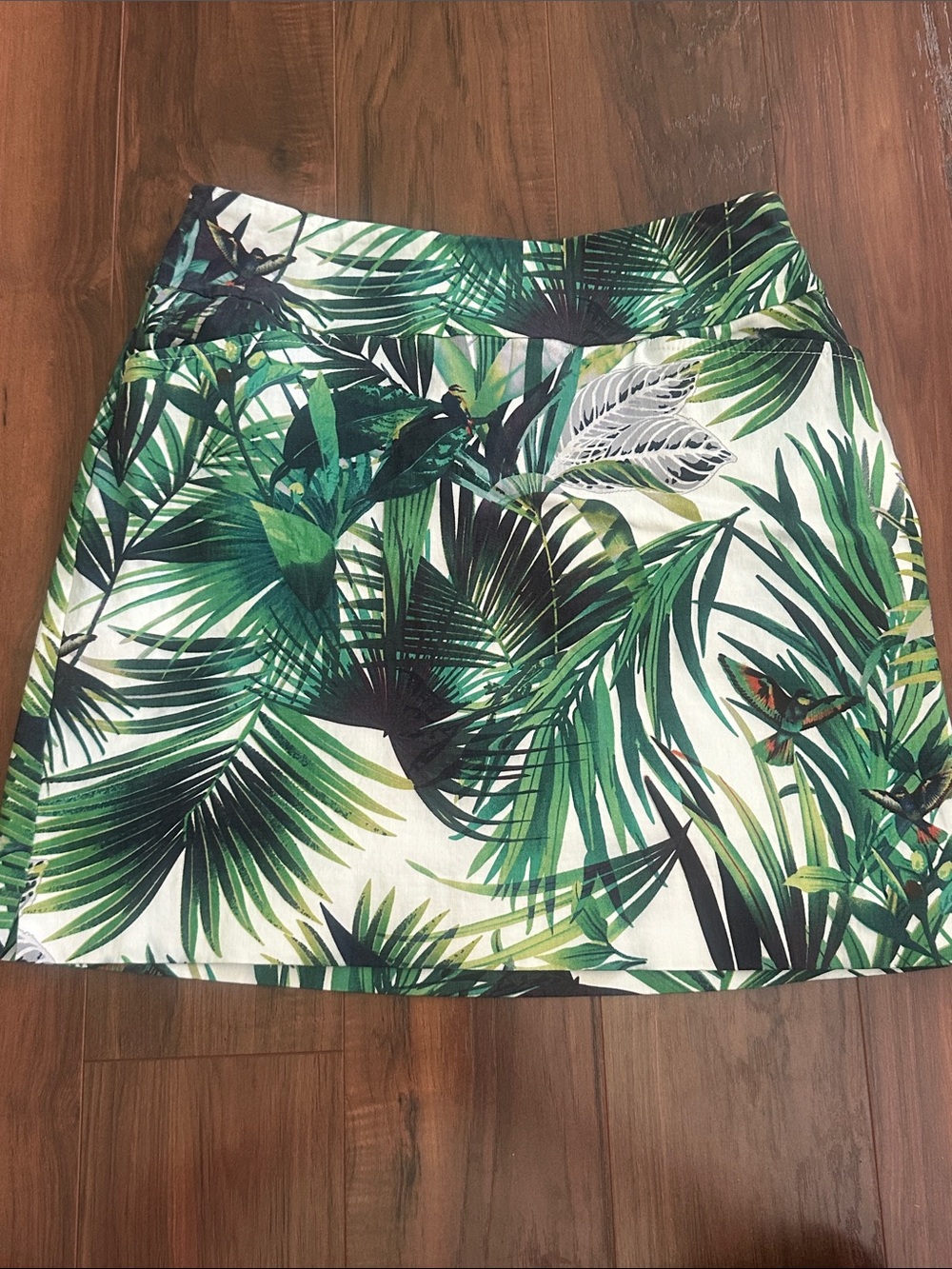 Tropical Green Leaf Print Mini Skirt